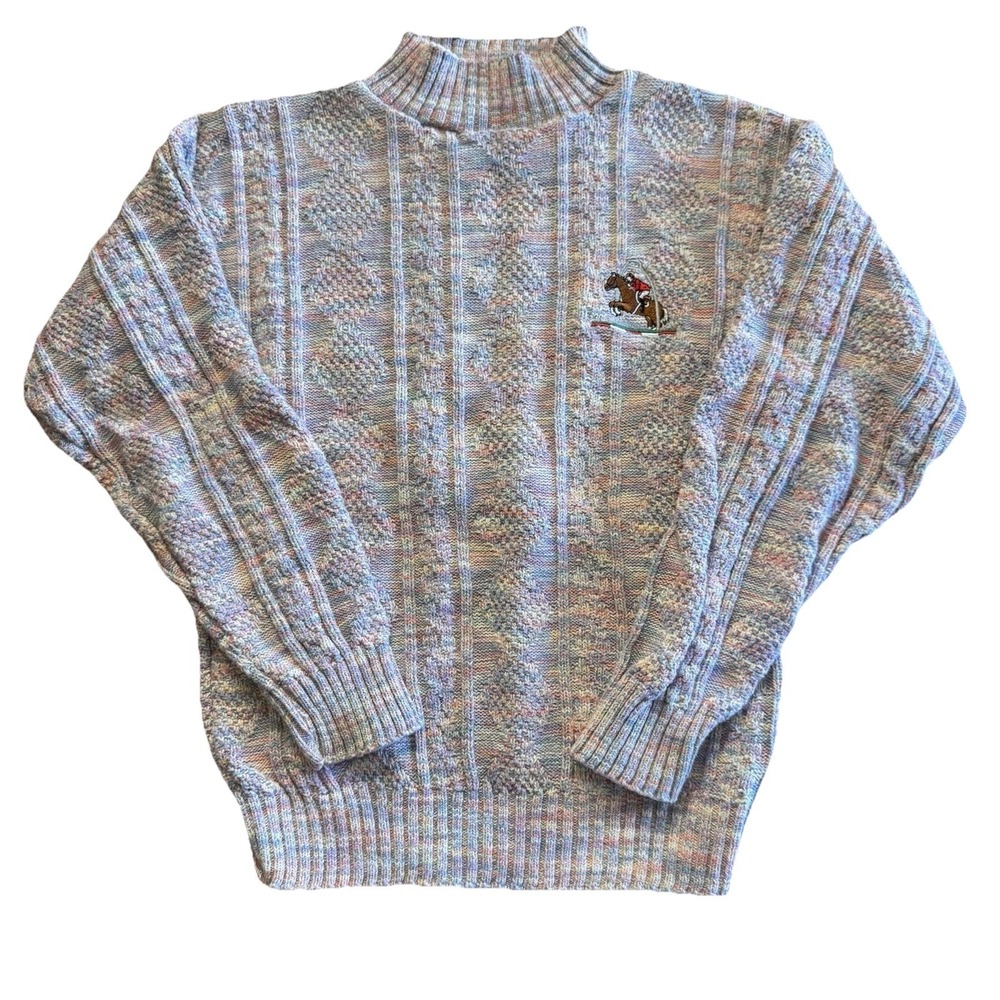 Vtg GIVENCHY SPORT 100% Cotton Sz M Cable Knit Sweater Multicolor Pastel Youth
